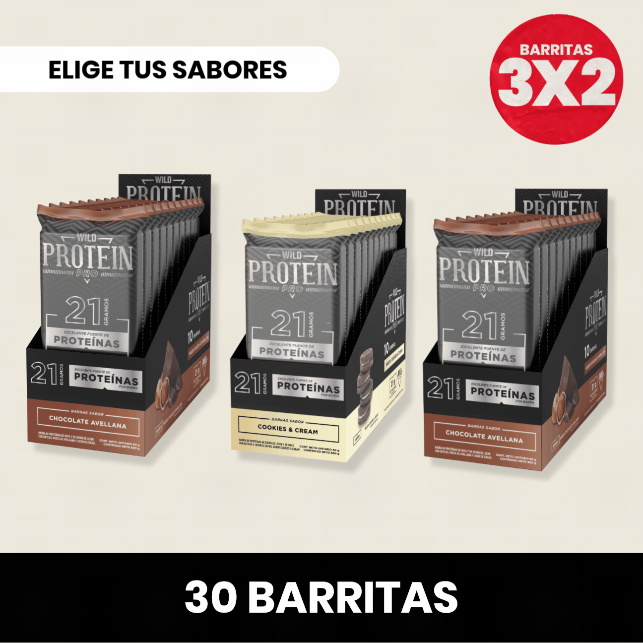 Pack 3 x Barritas Wild Protein Pro ELIGE TU SABOR