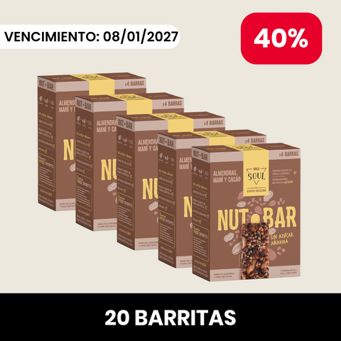 Pack x20 Barra de Frutos Secos Cacao Nibs Maní 4 unidades (Corta VU)